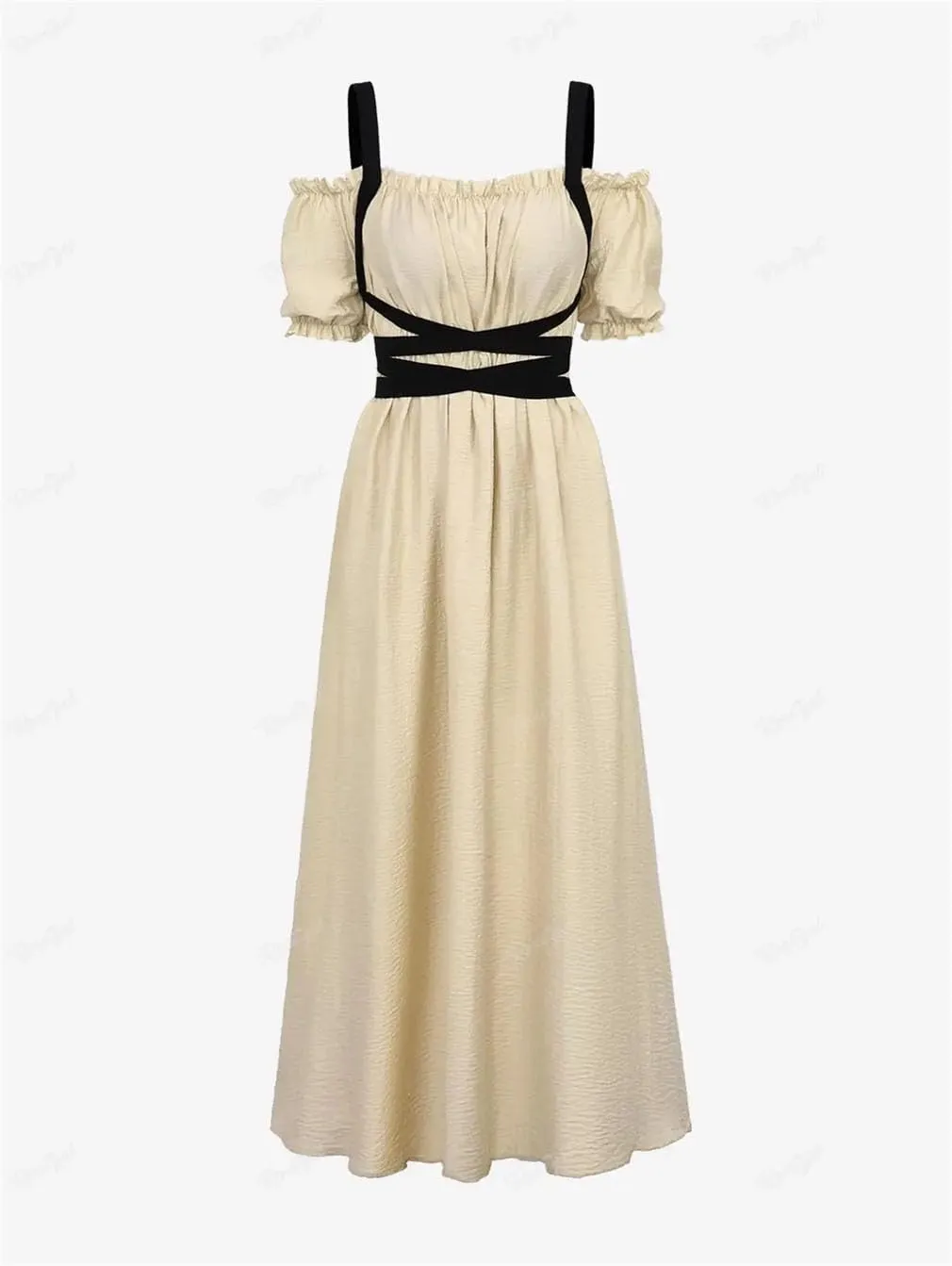 Women Pleated Lace Up Tank Dress Sleeveless Patchwork Loose Midi A-Line Dresses