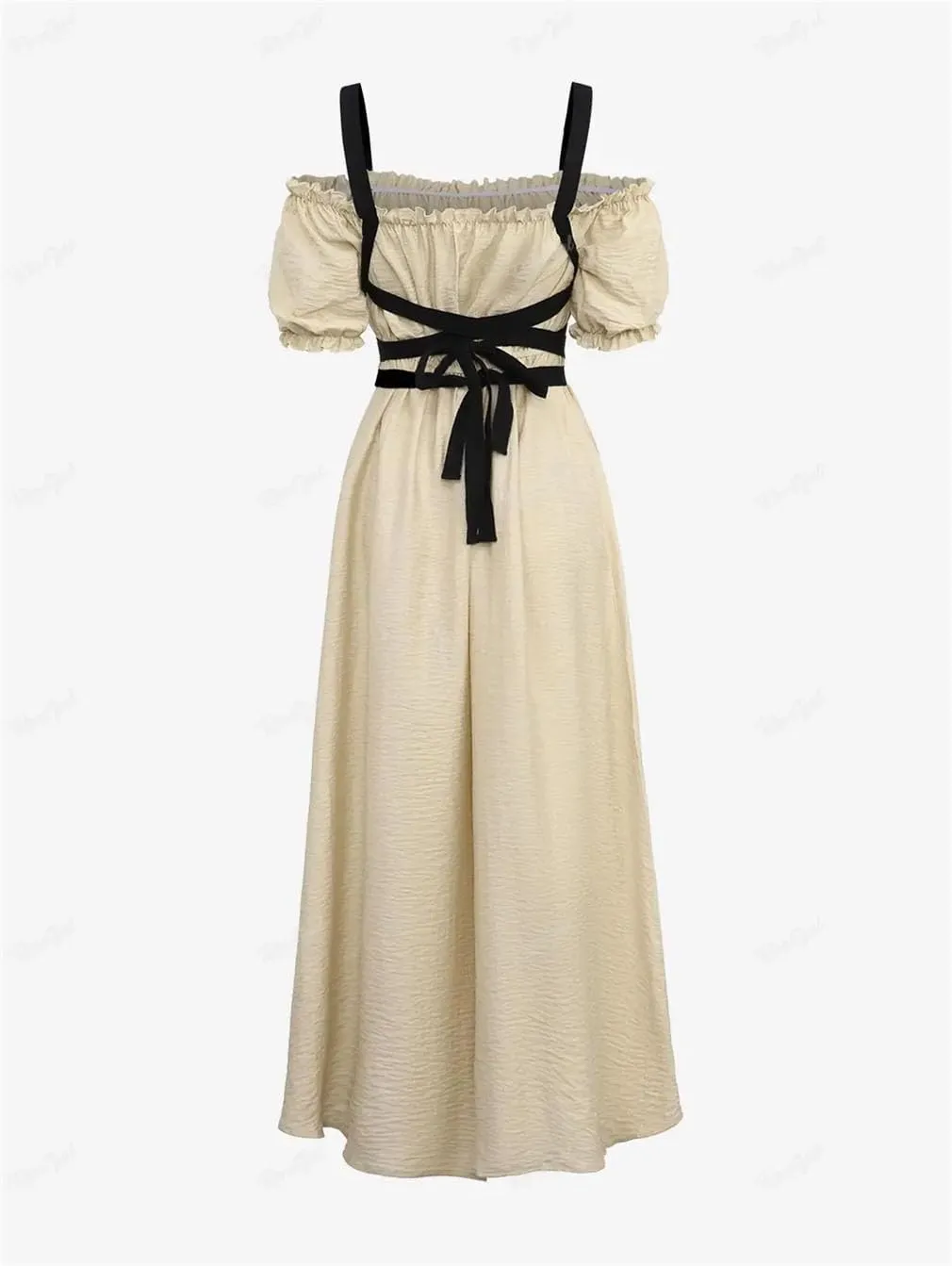 Women Pleated Lace Up Tank Dress Sleeveless Patchwork Loose Midi A-Line Dresses