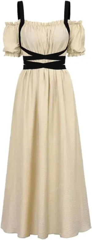Women Pleated Lace Up Tank Dress Sleeveless Patchwork Loose Midi A-Line Dresses