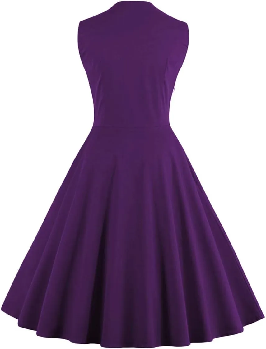 Women Polka Dot Retro Vintage Style Cocktail Party Swing Dress Double Breasted Floral 1950s Dress Patchwork 50s Audrey Dress