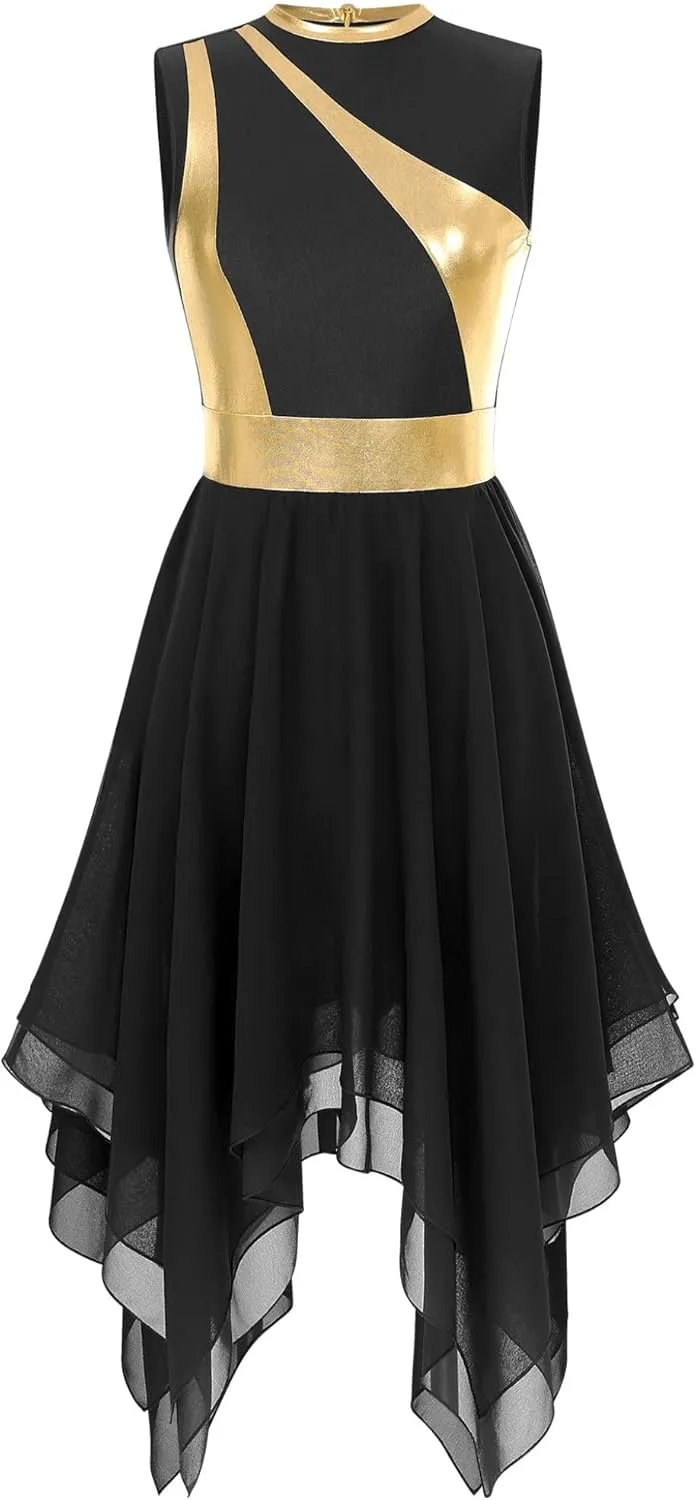 Women Praise Dance Dress Tunic Color Block Irregular Hem Dress Worship Liturgical Lyrical Dance Costume