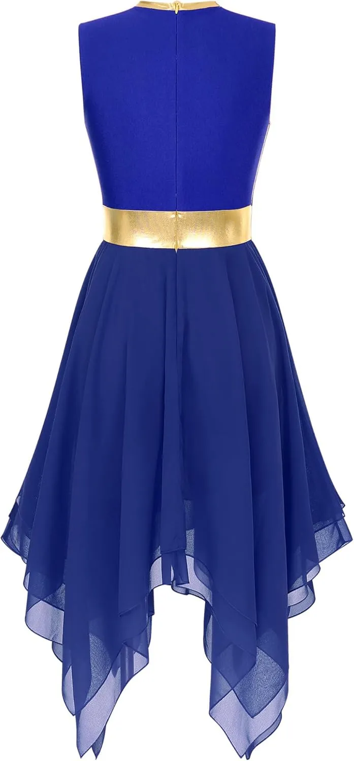 Women Praise Dance Dress Tunic Color Block Irregular Hem Dress Worship Liturgical Lyrical Dance Costume