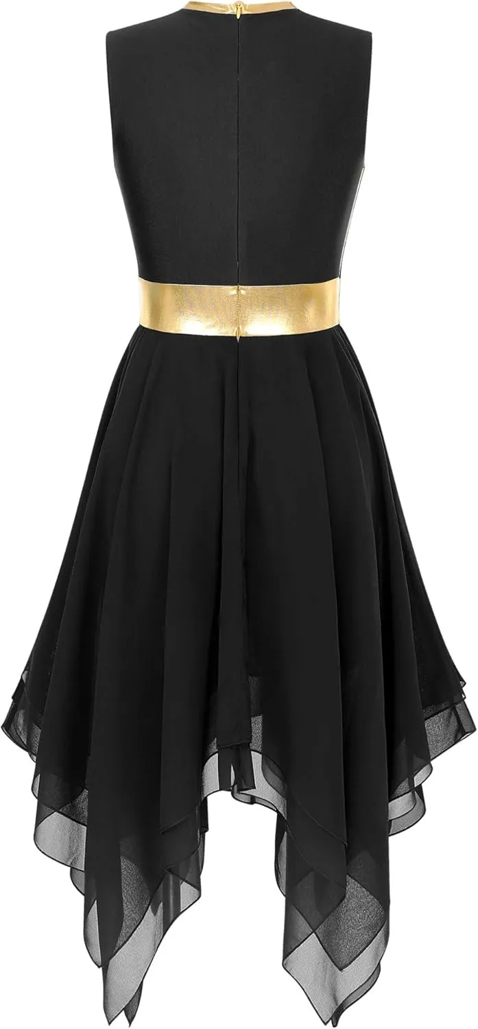 Women Praise Dance Dress Tunic Color Block Irregular Hem Dress Worship Liturgical Lyrical Dance Costume