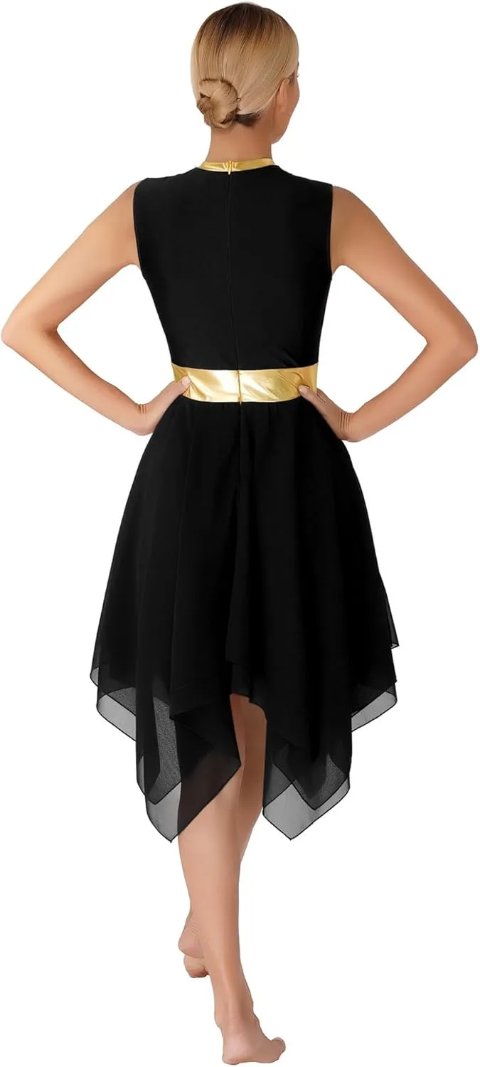 Women Praise Dance Dress Tunic Color Block Irregular Hem Dress Worship Liturgical Lyrical Dance Costume