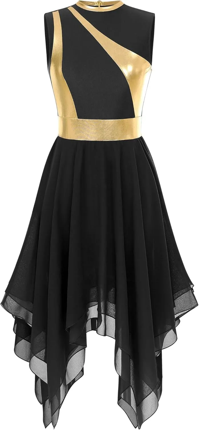 Women Praise Dance Dress Tunic Color Block Irregular Hem Dress Worship Liturgical Lyrical Dance Costume