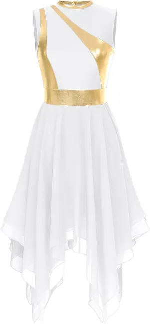 Women Praise Dance Dress Tunic Color Block Irregular Hem Dress Worship Liturgical Lyrical Dance Costume