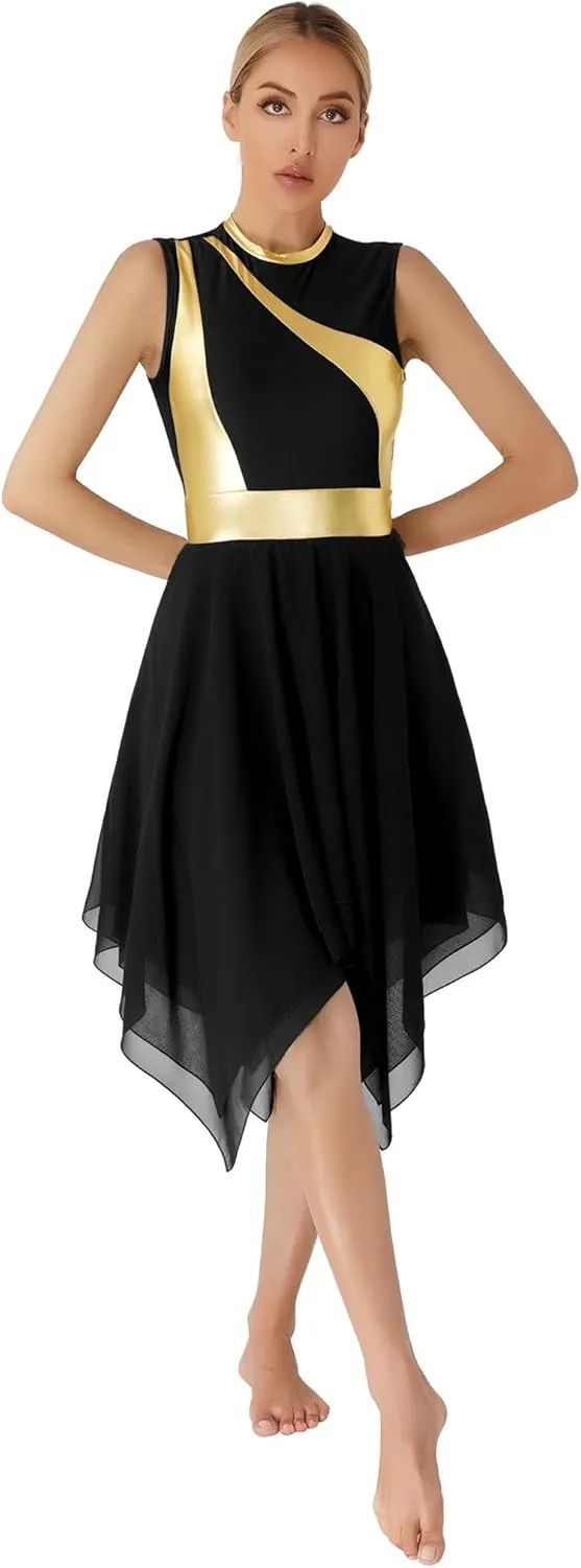 Women Praise Dance Dress Tunic Color Block Irregular Hem Dress Worship Liturgical Lyrical Dance Costume
