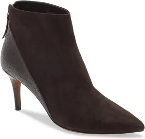 Women Retro Patchwork Stilettos Booties, Sexy Pointed Toe Med Heel Ankle Boots, Elegant Back Zipper Suede Short Boots, Crocodile Dark Brown Mid Calf Vintage Party Shoes for Ladies, Full Size 4-16 M US