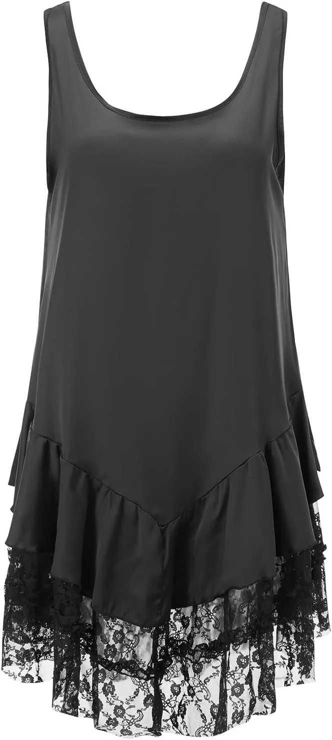 Women Sexy Lace Slip Dress Sleeveless U-Neck Lace Flowy Ruffle A Line Mini Cami Dress Cocktail Party Club Dresses