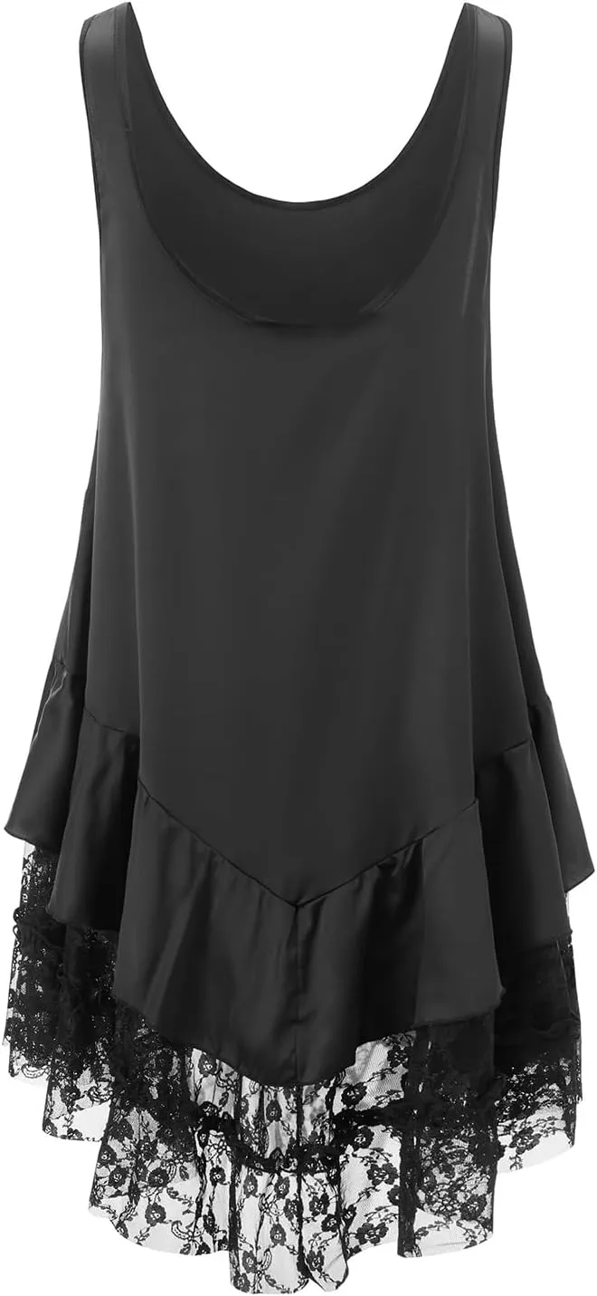 Women Sexy Lace Slip Dress Sleeveless U-Neck Lace Flowy Ruffle A Line Mini Cami Dress Cocktail Party Club Dresses