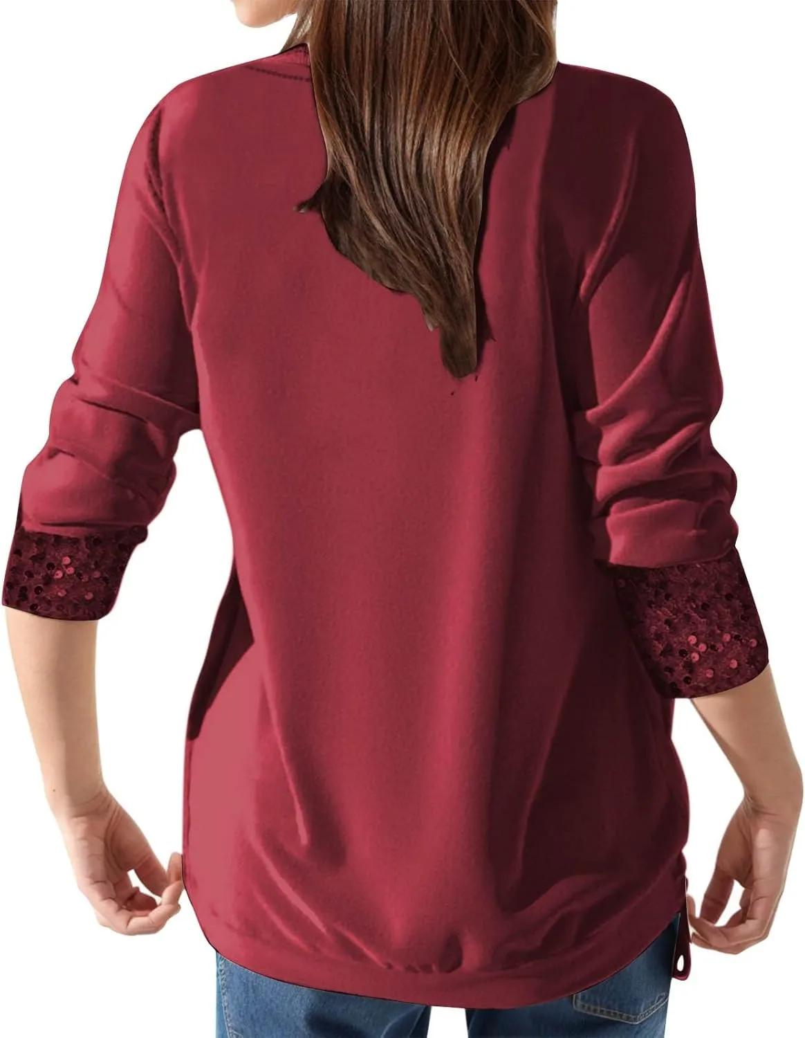 Women Sexy Sequin Shirts Boat Neck Solid Color Long Sleeve Flowy Shirts Winter Fashion Patchwork Pullover Tops