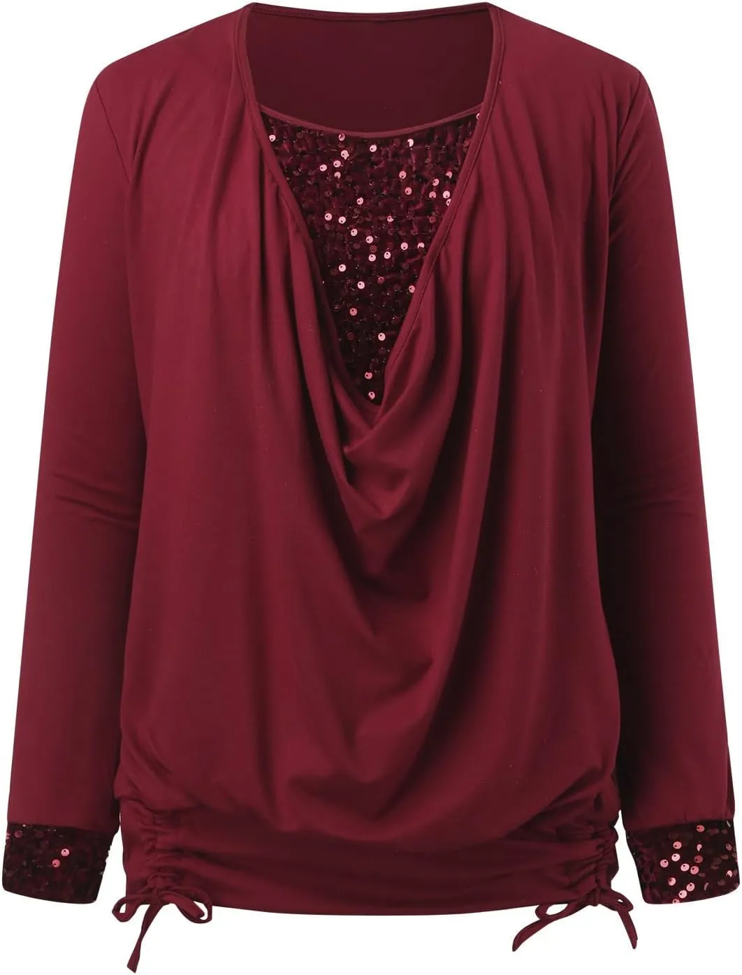 Women Sexy Sequin Shirts Boat Neck Solid Color Long Sleeve Flowy Shirts Winter Fashion Patchwork Pullover Tops