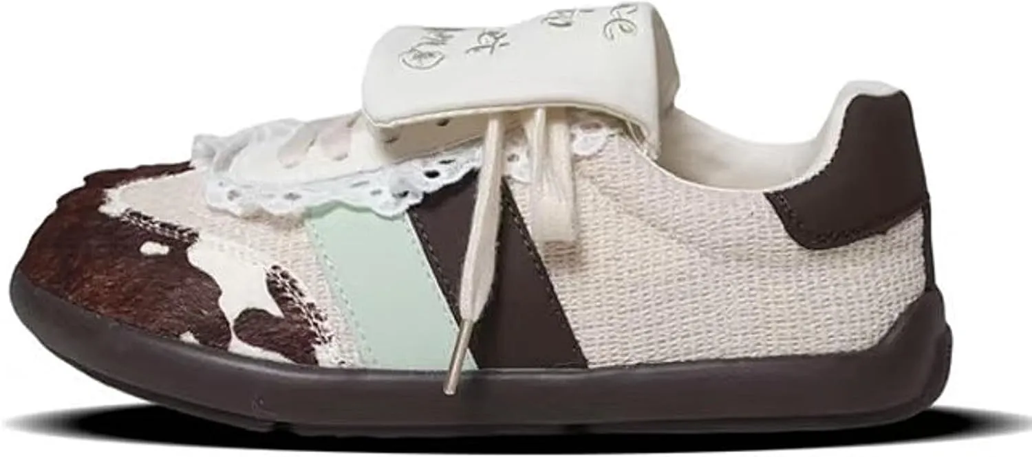 Women Sneakers Lace Up Cute Low-top Patchwork Cow Print Comfortable Casual Walking Shoes Student Back to School