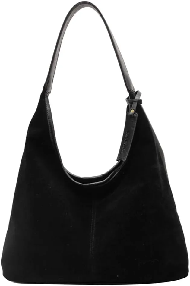 Women Suede Hobo Bag Slouchy Shoulder Bag Closure Retro Handbag Large Capacity for Work Travel