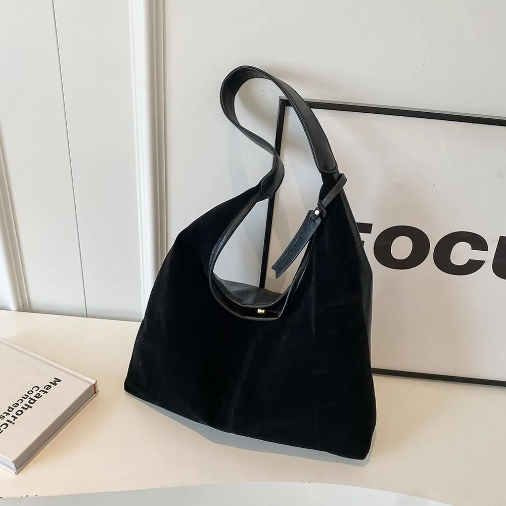 Women Suede Hobo Bag Slouchy Shoulder Bag Closure Retro Handbag Large Capacity for Work Travel