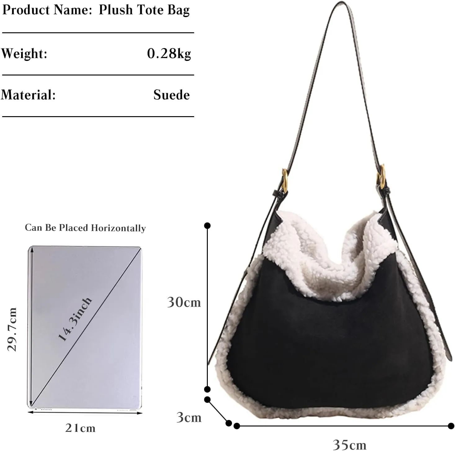 Women Suede Tote Bag Shoulder Bag with Lamb Wool Vintage Crossbody Bag Soft Plush Top Handle Bag Large Handbag