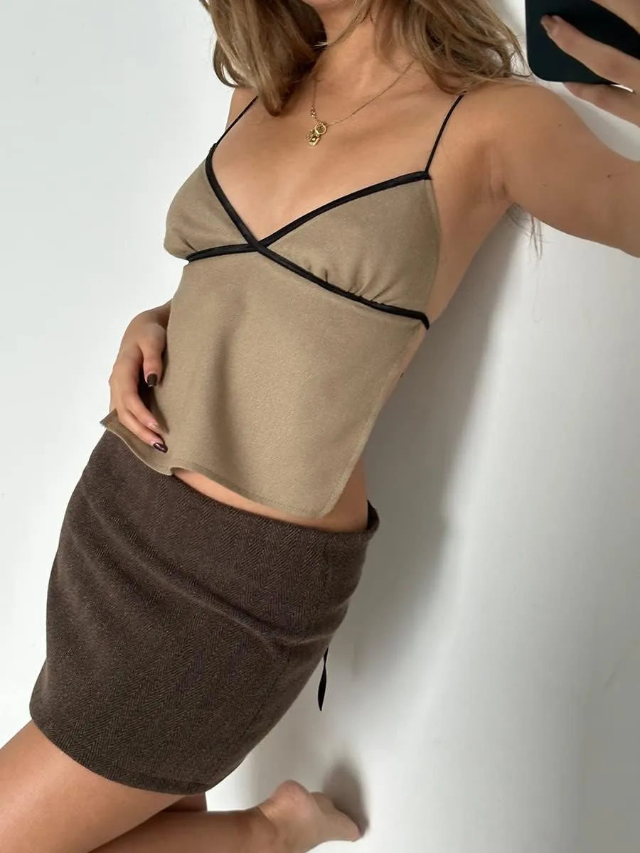 Women Tank Top Y2K Backless Crop Top Vintage Tie Up Spaghetti Strap Camisoles Sleeveless Cami Tops Streetwear