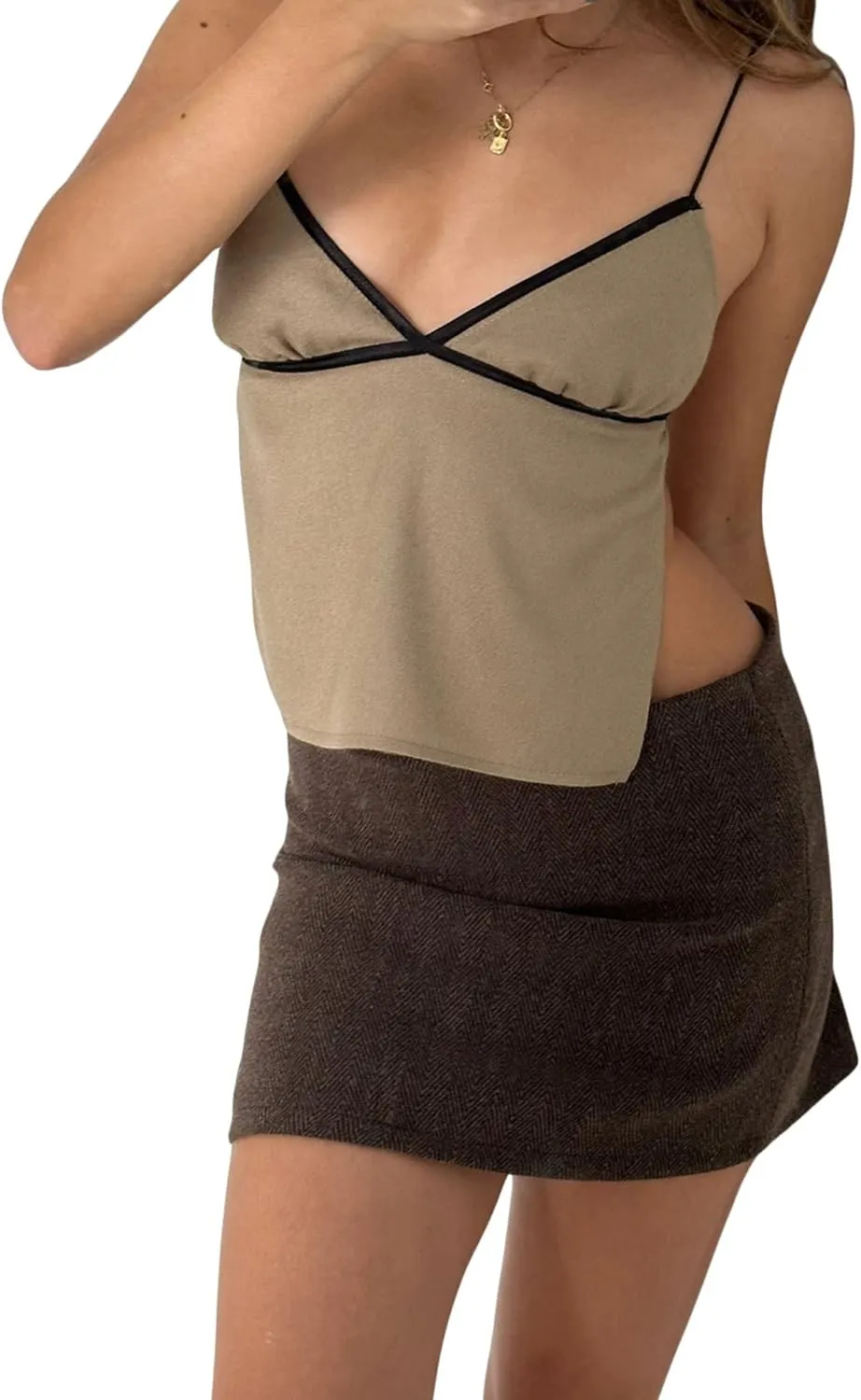 Women Tank Top Y2K Backless Crop Top Vintage Tie Up Spaghetti Strap Camisoles Sleeveless Cami Tops Streetwear