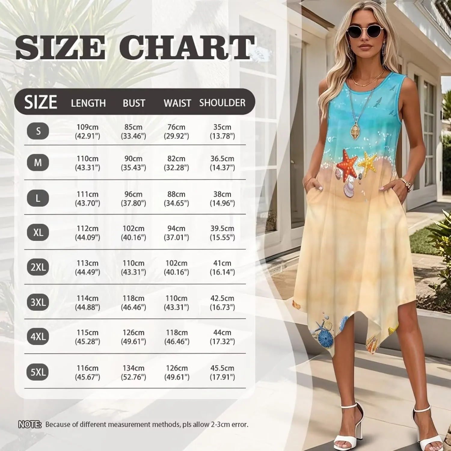Women Vintage Dress Round Neck Irregular Hem Beach Sundress A Line Cocktail Party Dresses with Pockets Size S-5XL