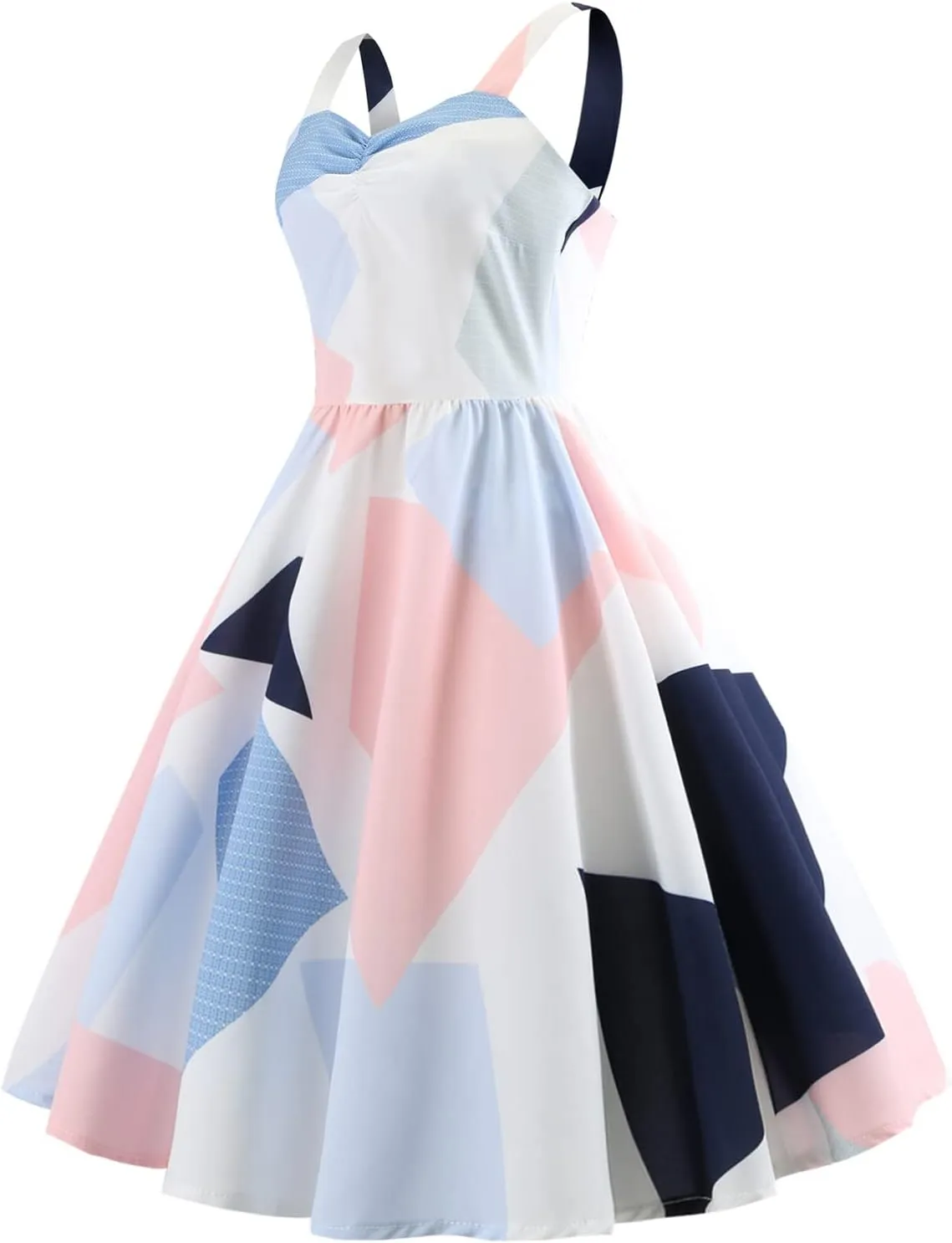 Women Vintage Spaghetti Strap Cami 1950s Polka Dot Rockabilly Swing Dress Casual Boho Floral Print Cocktail Tea Party Dress