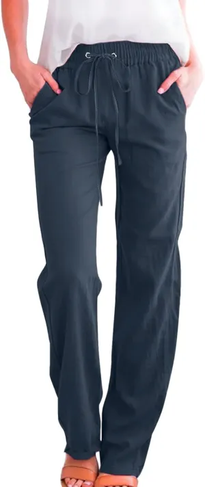Women Work Linen Cotton Pants Office Business Plus Size Loose Trendy Trouser Outdoor Hiking Jogging Casual Sweatpants