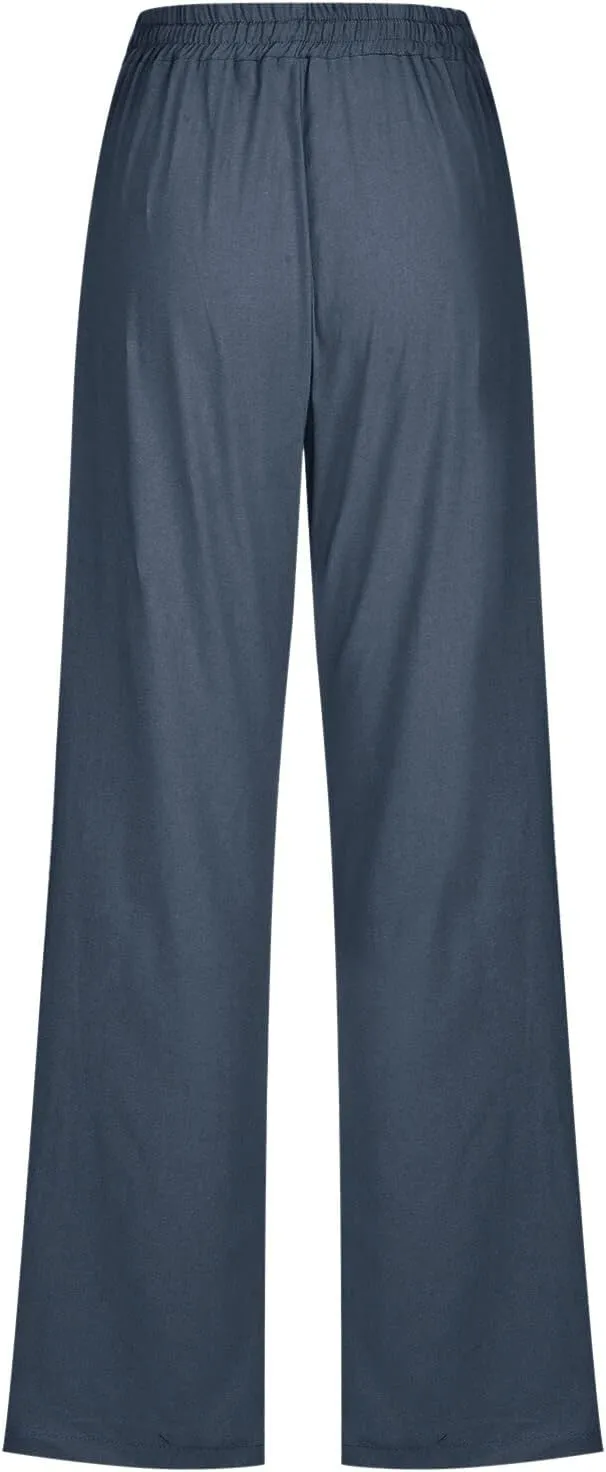 Women Work Linen Cotton Pants Office Business Plus Size Loose Trendy Trouser Outdoor Hiking Jogging Casual Sweatpants