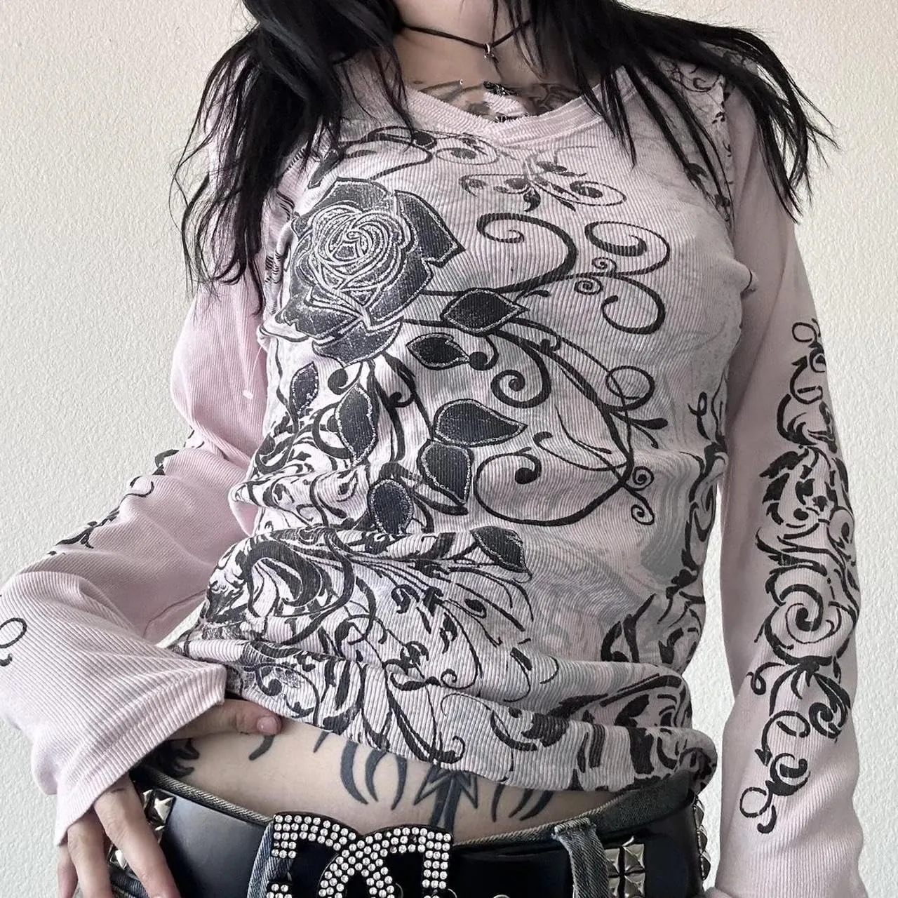 Women Y2k Gothic Shirt Long Sleeve Vintage Graphic Fairy Grunge Slim Fit Tee Topsp Steewear Teen Girls T Shirt
