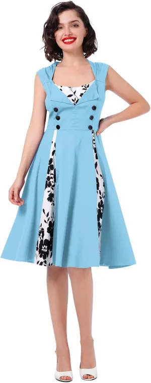 Women's 1950s Retro Rockabilly Dress Vintage Sleeveless Spliced Floral/Polka Dot A Line Dress 50's 60's Cocktail Evening Gown