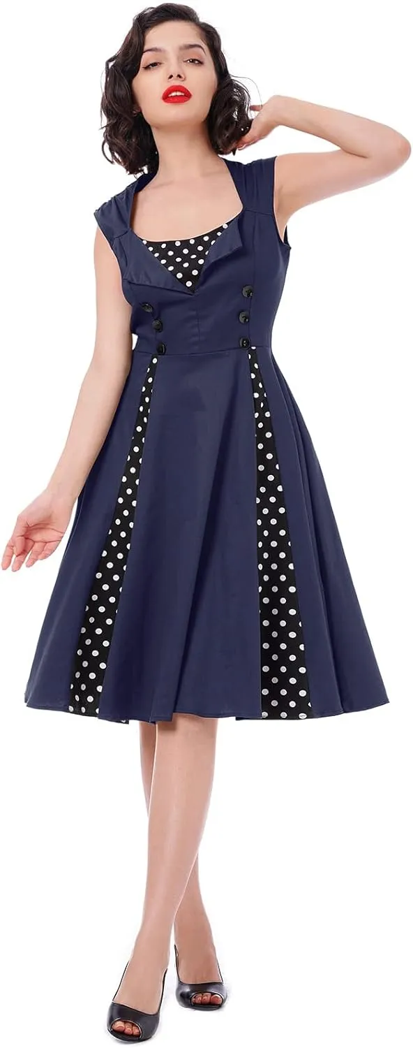 Women's 1950s Retro Rockabilly Dress Vintage Sleeveless Spliced Floral/Polka Dot A Line Dress 50's 60's Cocktail Evening Gown
