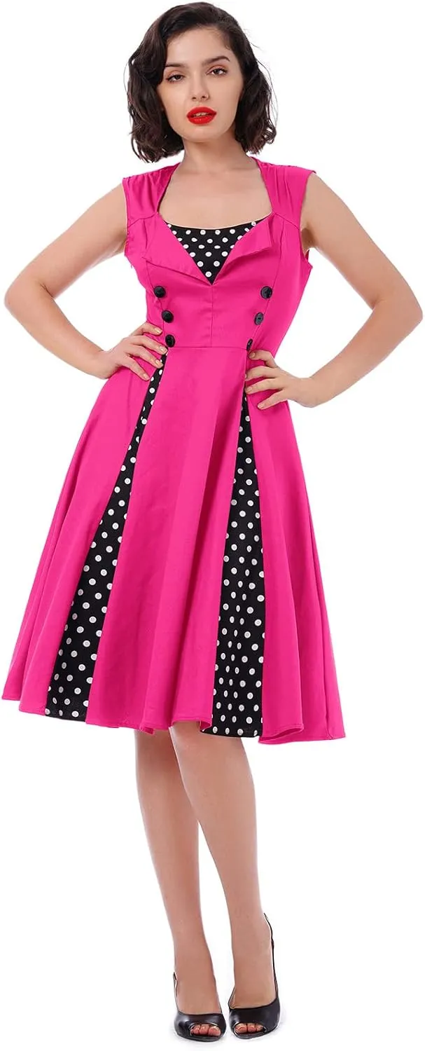 Women's 1950s Retro Rockabilly Dress Vintage Sleeveless Spliced Floral/Polka Dot A Line Dress 50's 60's Cocktail Evening Gown