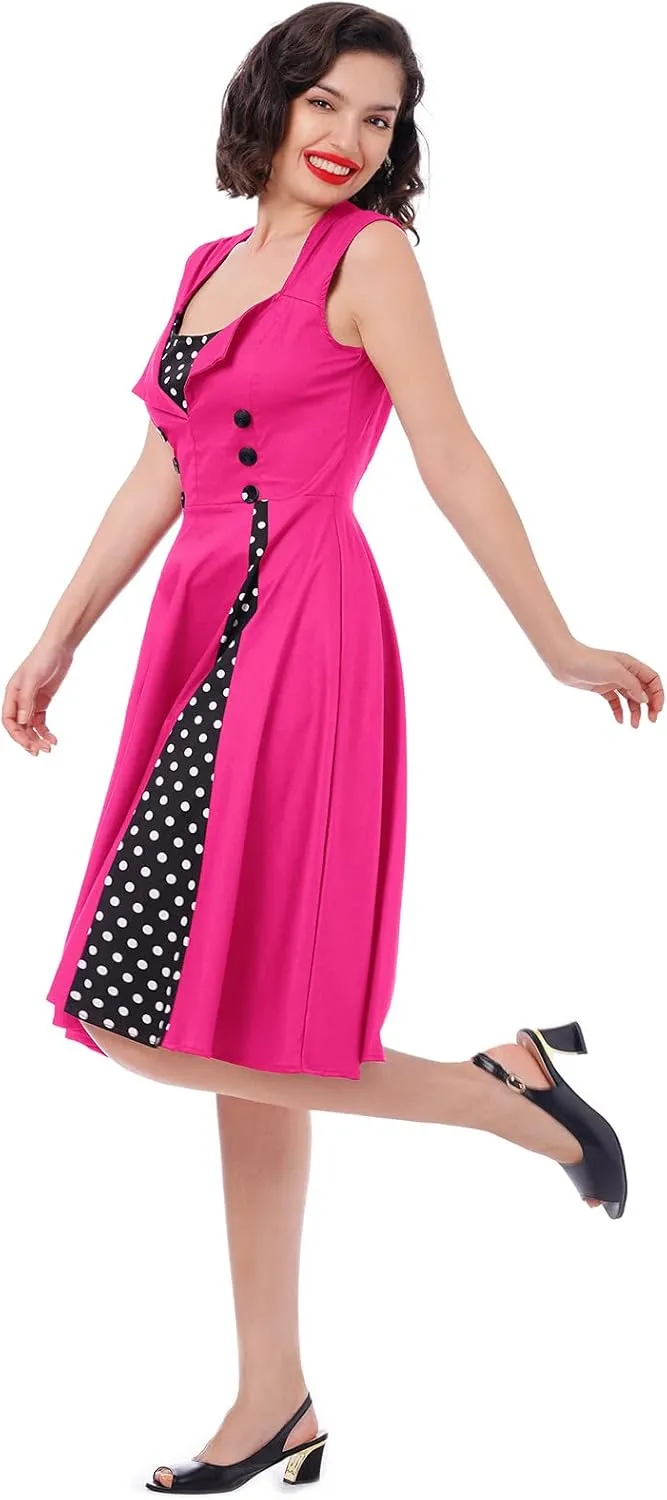 Women's 1950s Retro Rockabilly Dress Vintage Sleeveless Spliced Floral/Polka Dot A Line Dress 50's 60's Cocktail Evening Gown
