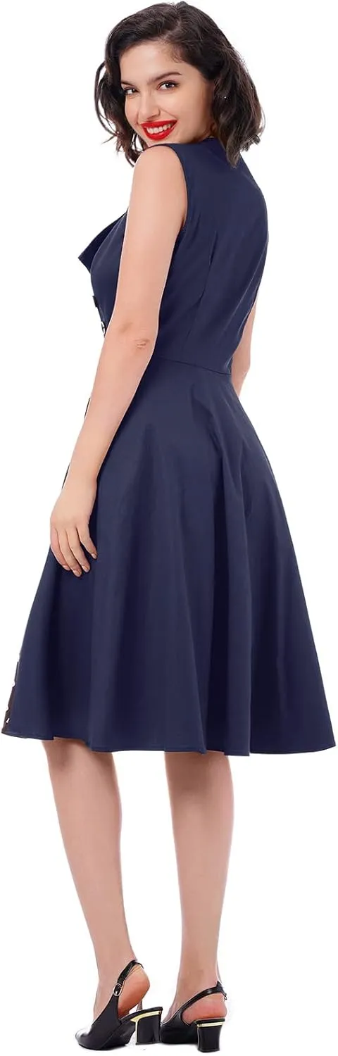 Women's 1950s Retro Rockabilly Dress Vintage Sleeveless Spliced Floral/Polka Dot A Line Dress 50's 60's Cocktail Evening Gown