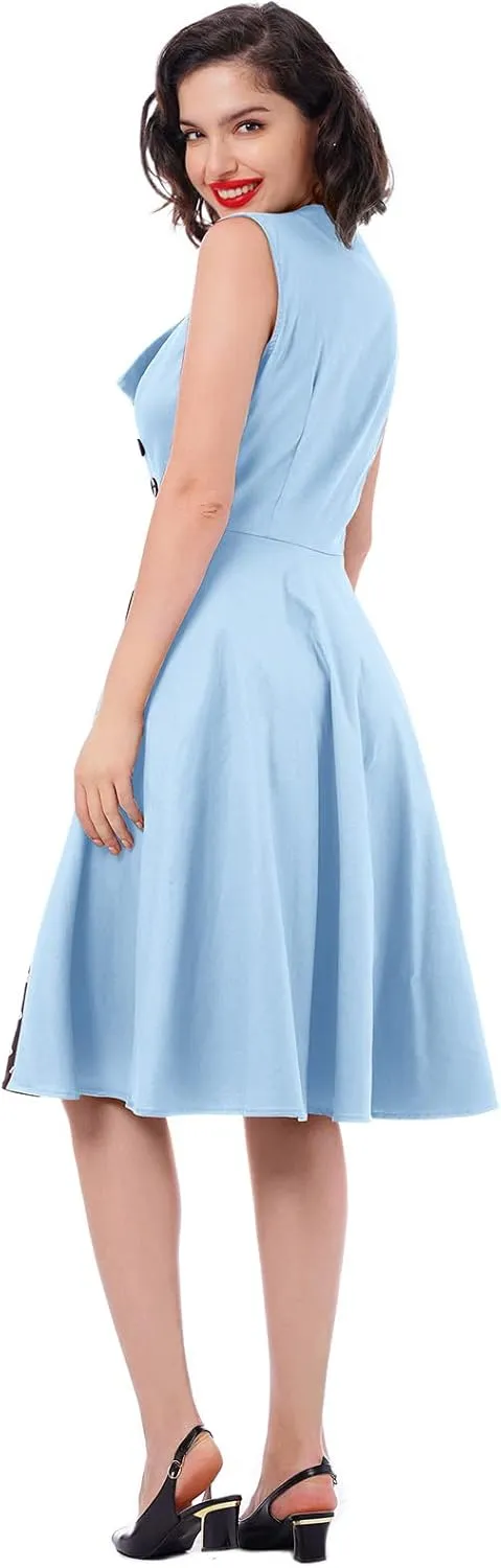 Women's 1950s Retro Rockabilly Dress Vintage Sleeveless Spliced Floral/Polka Dot A Line Dress 50's 60's Cocktail Evening Gown