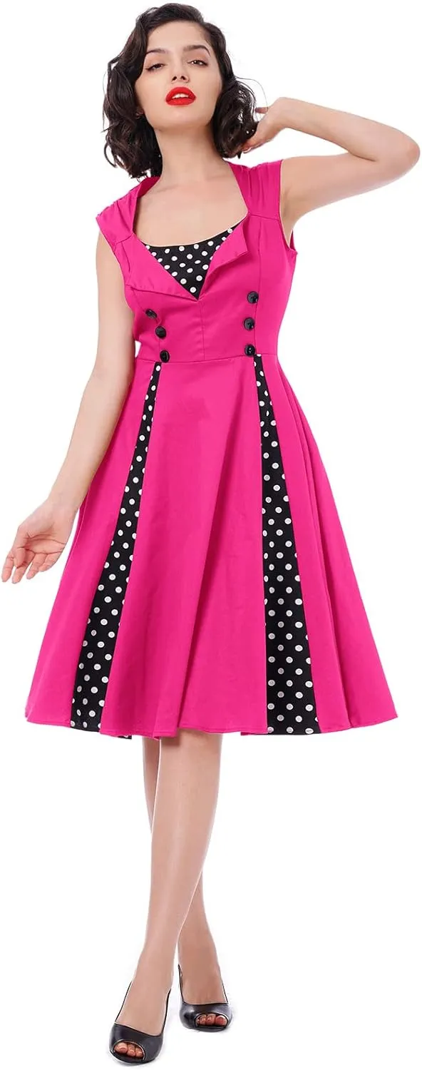 Women's 1950s Retro Rockabilly Dress Vintage Sleeveless Spliced Floral/Polka Dot A Line Dress 50's 60's Cocktail Evening Gown