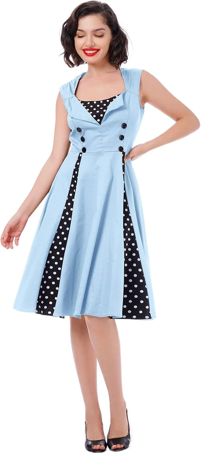 Women's 1950s Retro Rockabilly Dress Vintage Sleeveless Spliced Floral/Polka Dot A Line Dress 50's 60's Cocktail Evening Gown