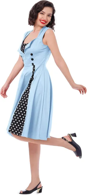 Women's 1950s Retro Rockabilly Dress Vintage Sleeveless Spliced Floral/Polka Dot A Line Dress 50's 60's Cocktail Evening Gown