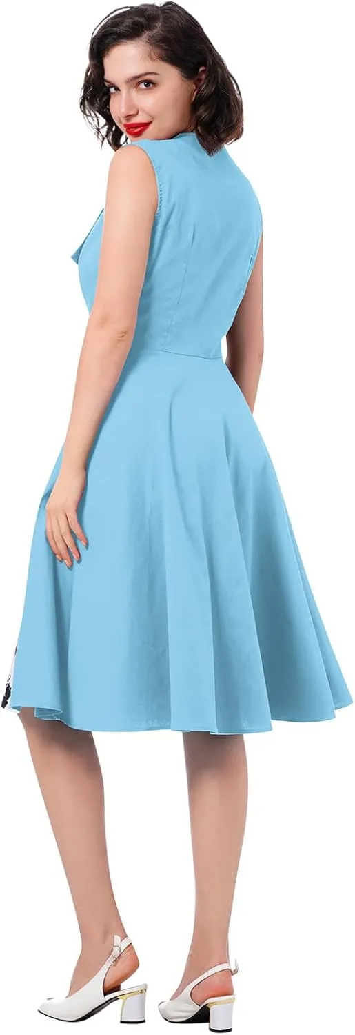 Women's 1950s Retro Rockabilly Dress Vintage Sleeveless Spliced Floral/Polka Dot A Line Dress 50's 60's Cocktail Evening Gown