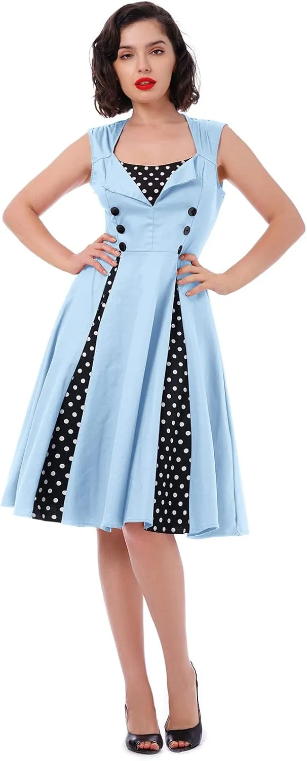Women's 1950s Retro Rockabilly Dress Vintage Sleeveless Spliced Floral/Polka Dot A Line Dress 50's 60's Cocktail Evening Gown
