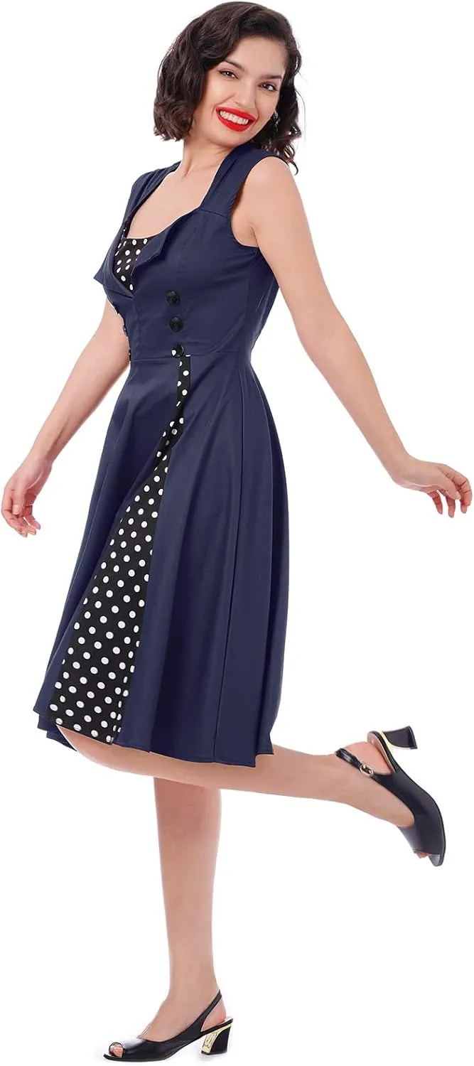 Women's 1950s Retro Rockabilly Dress Vintage Sleeveless Spliced Floral/Polka Dot A Line Dress 50's 60's Cocktail Evening Gown