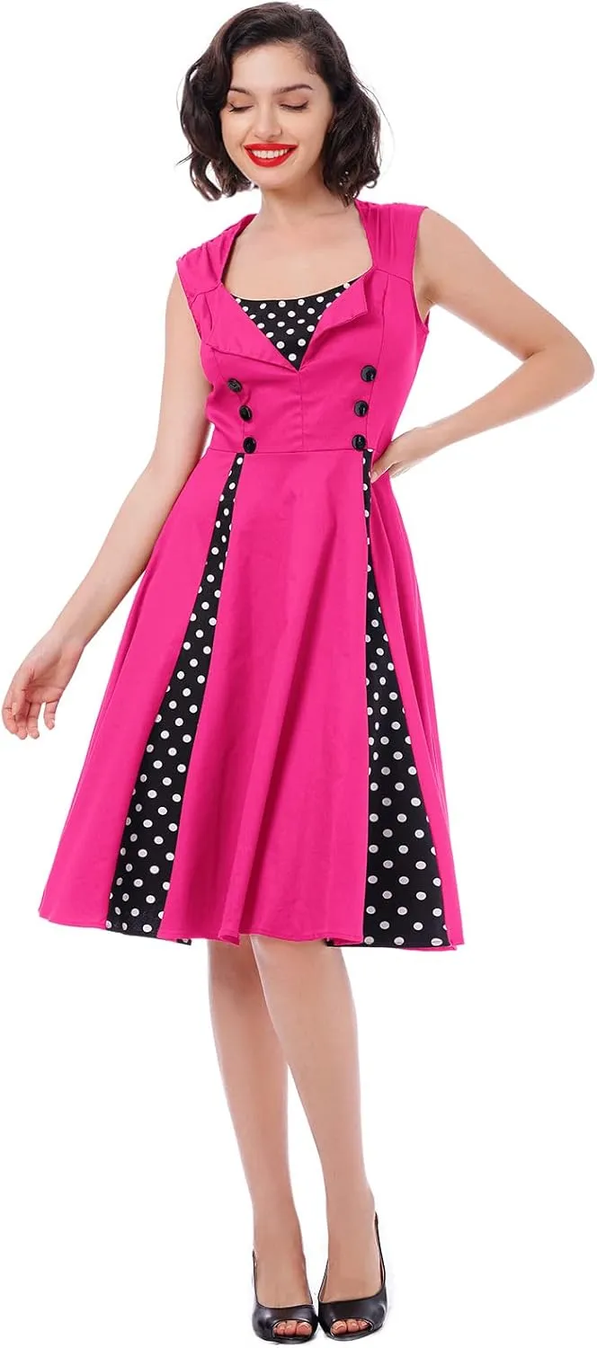Women's 1950s Retro Rockabilly Dress Vintage Sleeveless Spliced Floral/Polka Dot A Line Dress 50's 60's Cocktail Evening Gown