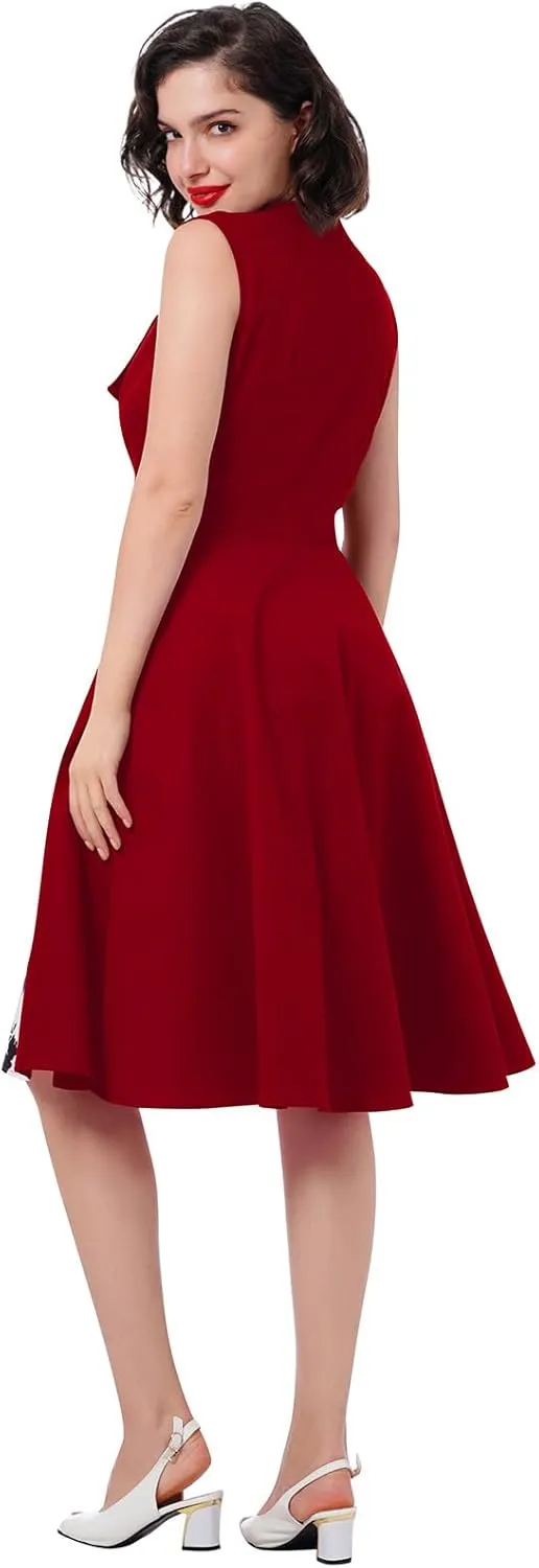 Women's 1950s Retro Rockabilly Dress Vintage Sleeveless Spliced Floral/Polka Dot A Line Dress 50's 60's Cocktail Evening Gown