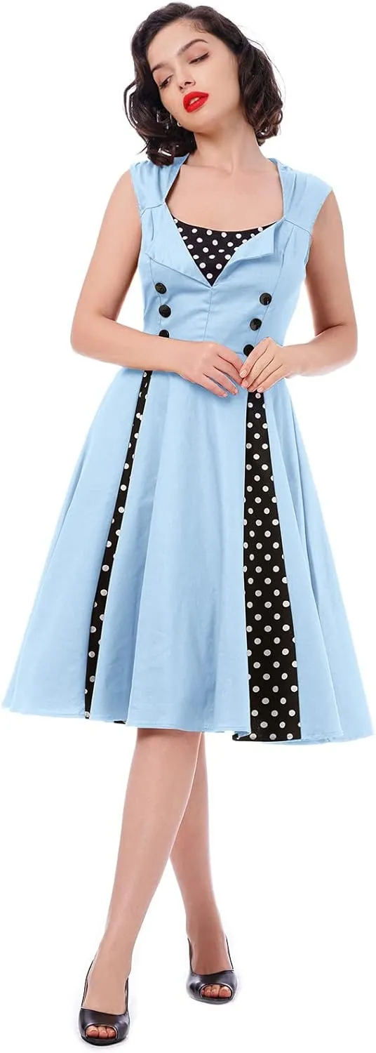 Women's 1950s Retro Rockabilly Dress Vintage Sleeveless Spliced Floral/Polka Dot A Line Dress 50's 60's Cocktail Evening Gown