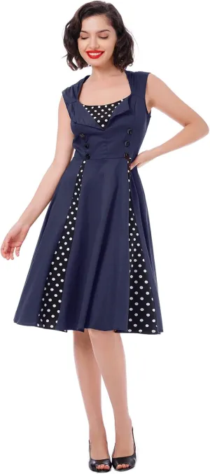 Women's 1950s Retro Rockabilly Dress Vintage Sleeveless Spliced Floral/Polka Dot A Line Dress 50's 60's Cocktail Evening Gown