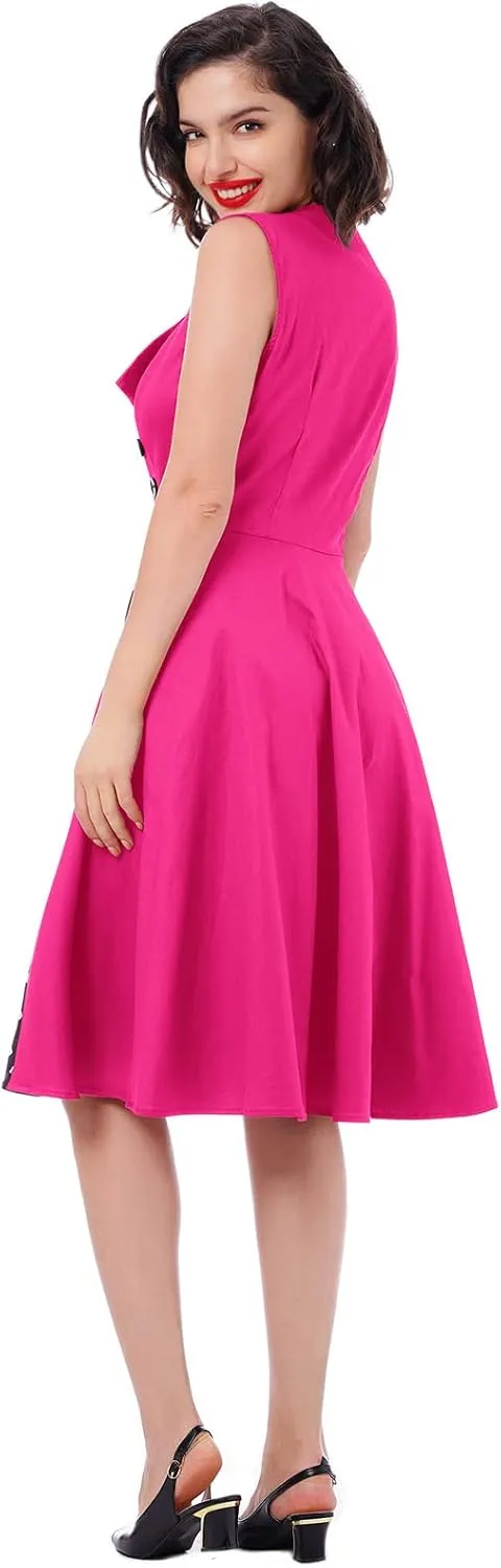 Women's 1950s Retro Rockabilly Dress Vintage Sleeveless Spliced Floral/Polka Dot A Line Dress 50's 60's Cocktail Evening Gown
