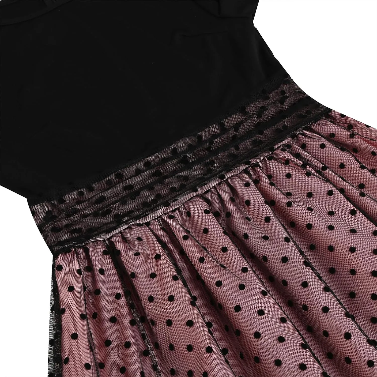 Womens 1950s Vintage Cocktail Party Dress Long Sleeve Polka Dots Mesh Retro Rockabilly Swing Dresses Fall Dress