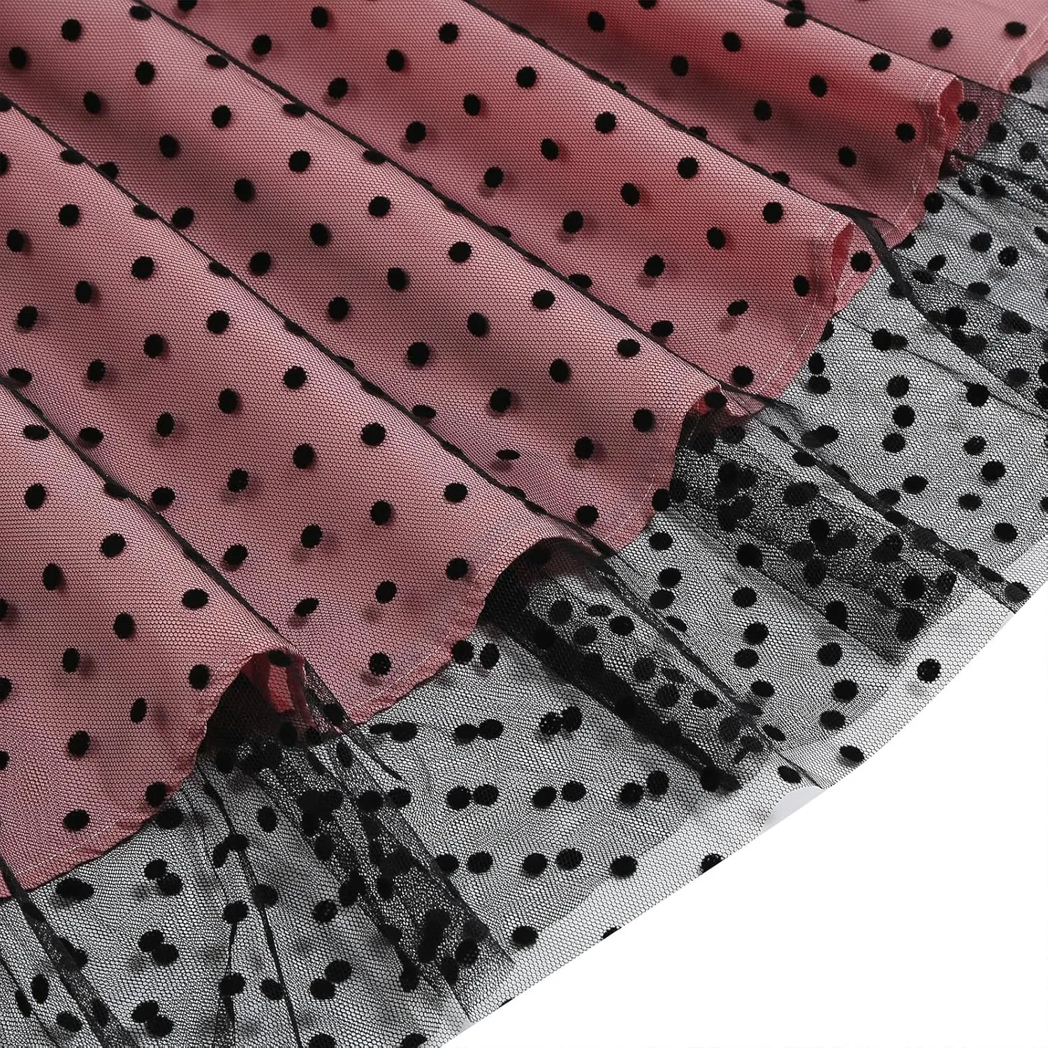 Womens 1950s Vintage Cocktail Party Dress Long Sleeve Polka Dots Mesh Retro Rockabilly Swing Dresses Fall Dress