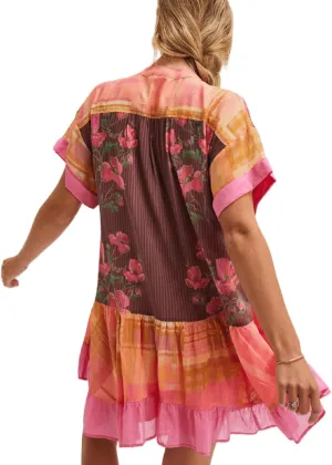 Women’s Boho Mini Dress Y2k Floral Print Deep V-Neck Puff Sleeve Short Dress 2025 Summer Loose Beach Sundress