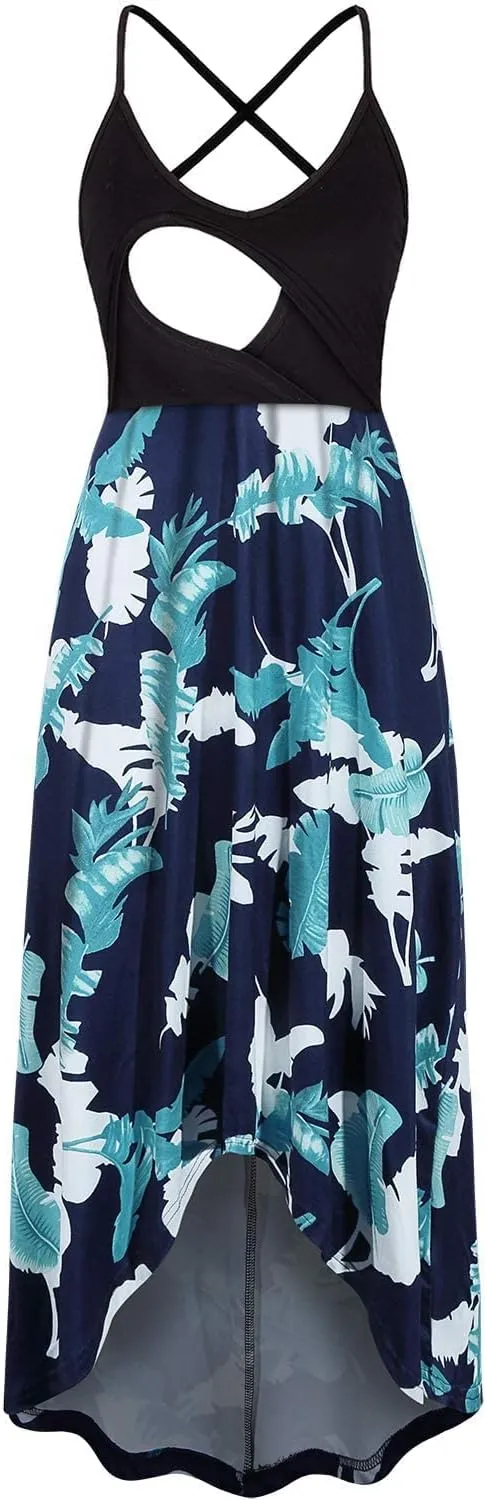 Women's Breastfeeding Floral Sundress Maternity Nursing Cami Dresses