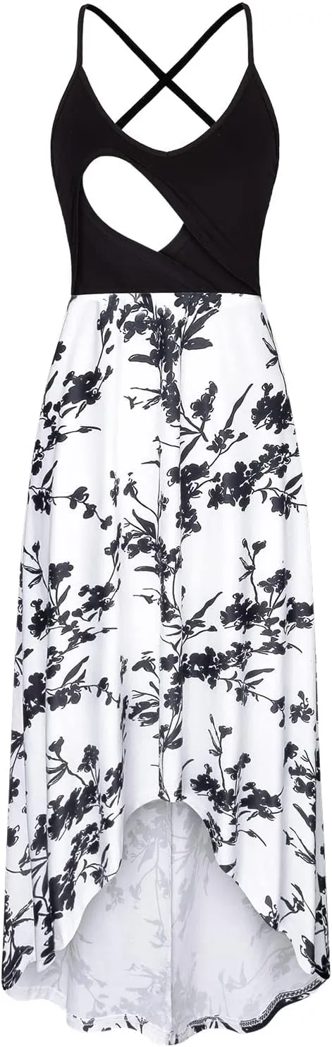 Women's Breastfeeding Floral Sundress Maternity Nursing Cami Dresses