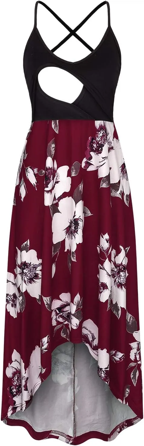 Women's Breastfeeding Floral Sundress Maternity Nursing Cami Dresses